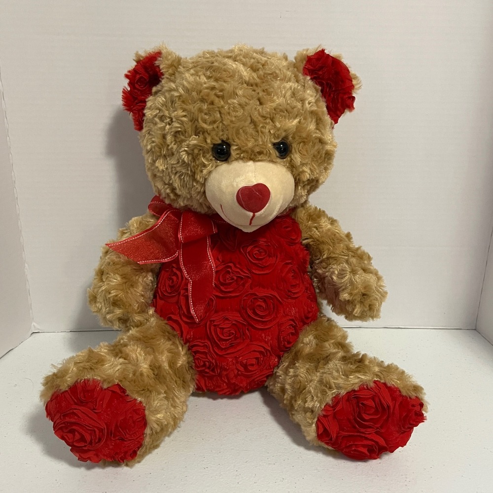 Valentine Teddy Bear Red Heart Roses Plush Stuffed Animal Love Gift